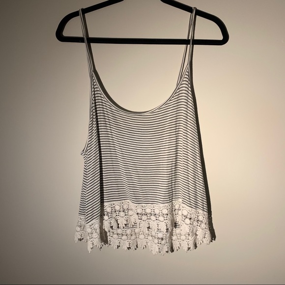 Super Soft Striped Tank w/ Flower Lace Trim